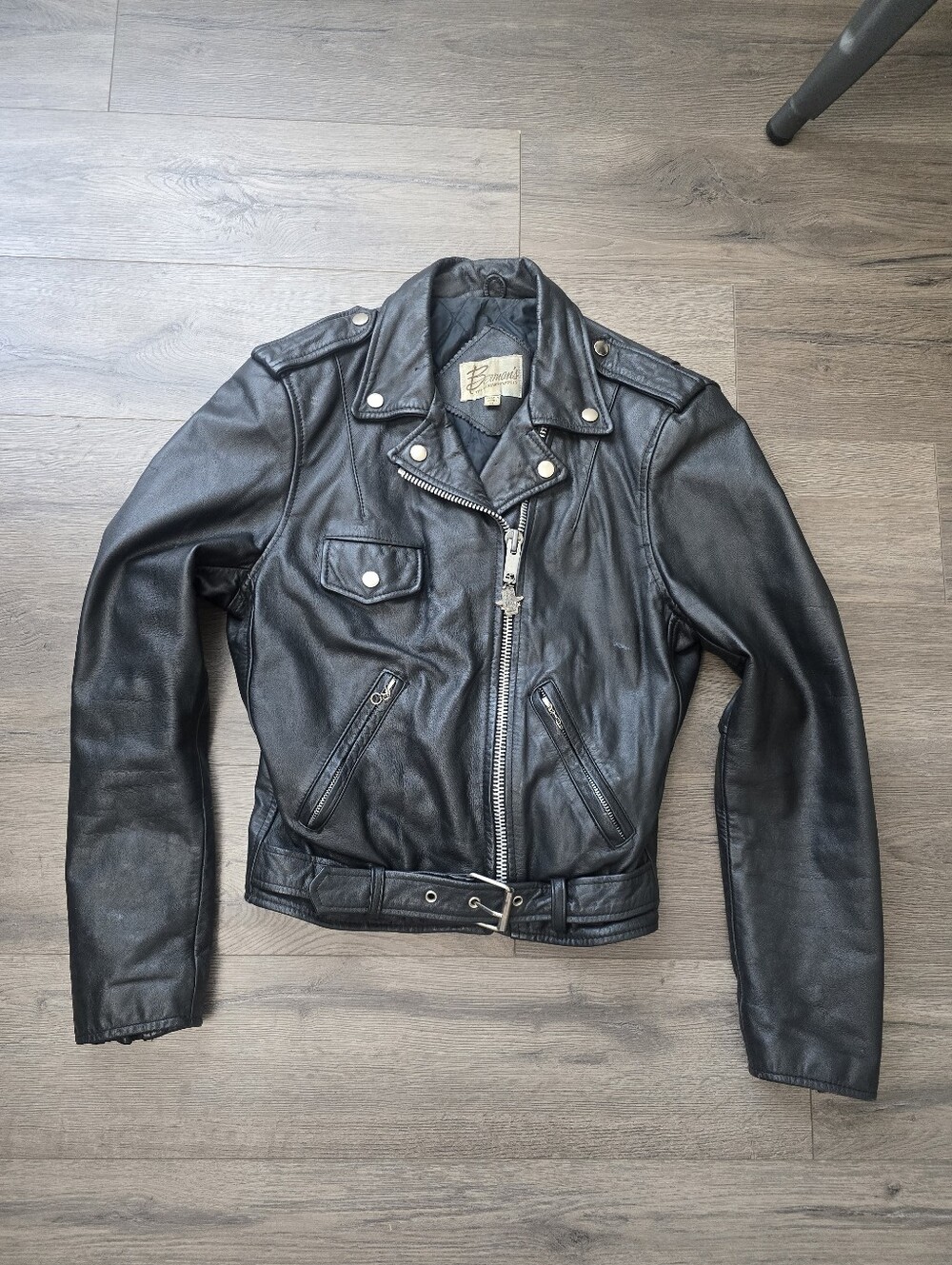 Berman's Leather Biker Jacket Womens Size 10 Black Moto Bomber Punk